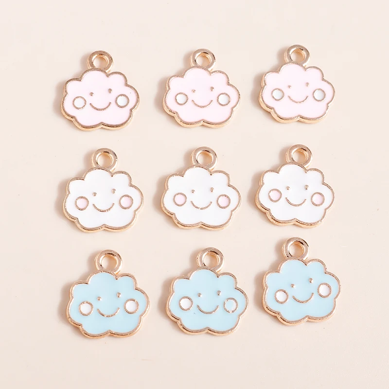 10 Stück 13*11mm Niedliche Wolken-Anhänger für Halsketten und Ohrringe, Emaille-Wolken-Lächeln DIY-Charms, Schmuckzubehör