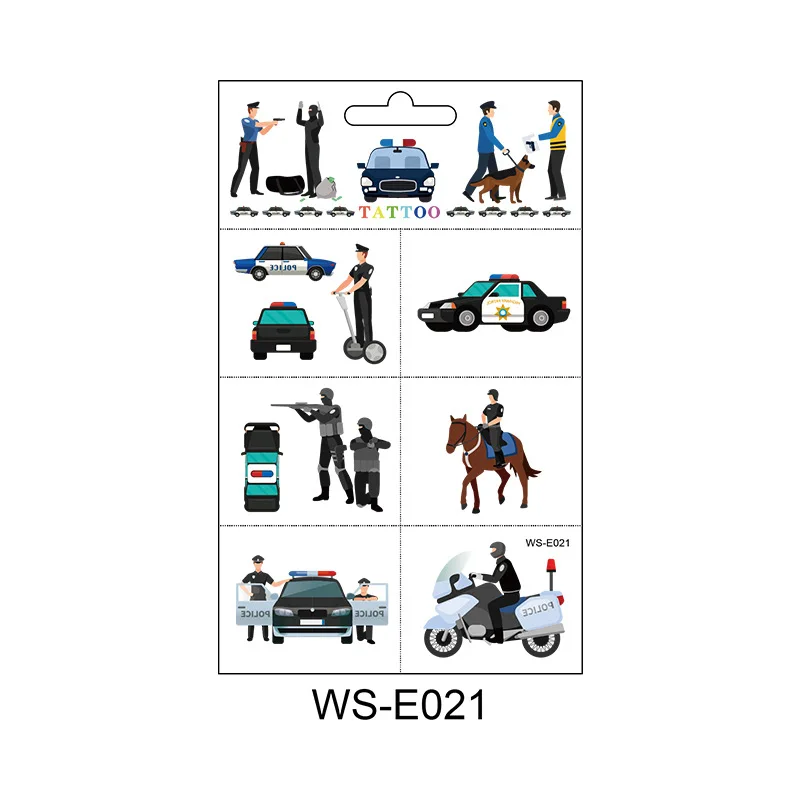 Kids Tattoo Temporary Sticker Police Patrol Wagon Policeman Hero Cosplay Design Face Arm Hands Body Makeup Transfer Tattoo Paper (2)