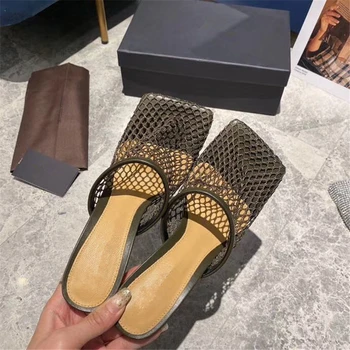 

Women Slippes Summer Luxury Brand Air Mesh Breathable Women Sandals Sexy Cut out Stiletto High Heels Pumps Runway Shoes 40