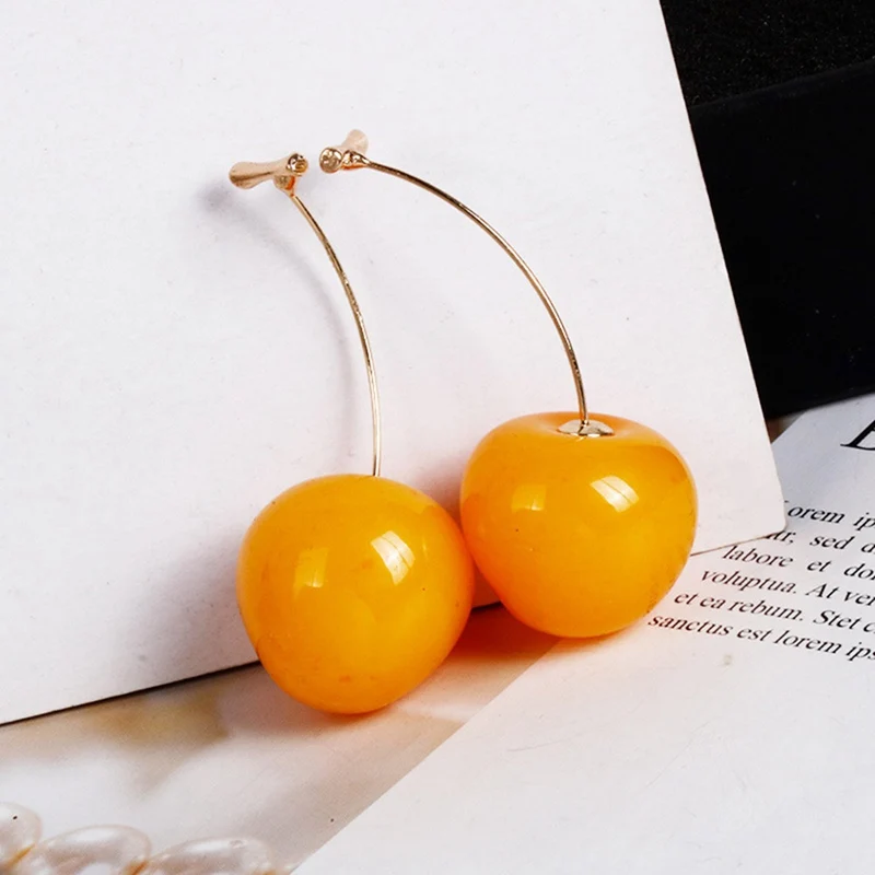 

1Pair Cute Simulation Yellow Cherry Sweet Resin Hot Sale Gold Color High Quality For Women Girl Student Fruit Earring Gift