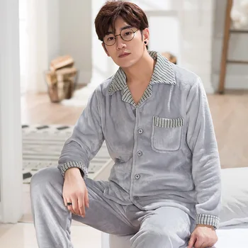 

Men's pyjamas winter coral extra thick flannel warm flannel youth long sleeve home wear autumn winter set