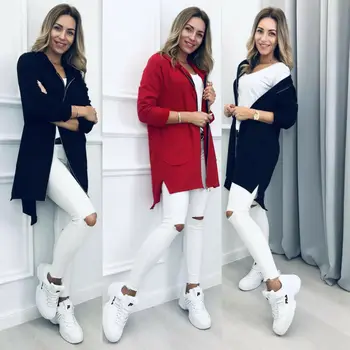 

2019 Autumn Womens Coat Warm Long Sleeve Solid Color Zip Up Hooded Slim Long Hoodie Jacket Jumper Cardigan Coat Pocket Plus Size