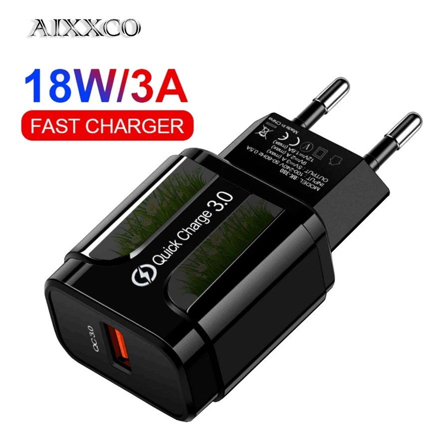 AIXXCO 5V 2A EU Plug LED Light 2 USB Adapter Mobile Phone Wall PD Charger Device Quick Charge QC 3.0 Mobile Charger Fast Charger