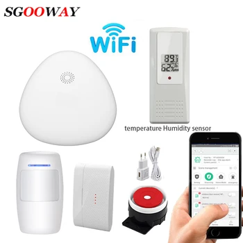 

Sgooway Wireless Wifi Home Burglar Security Alarm System With Door Sensors Detectors temperature Humidity sensor
