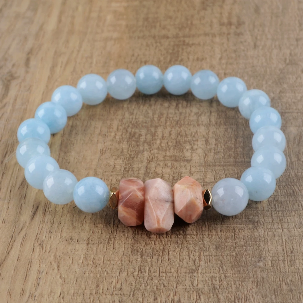 Rhodochrosite девушки браслет с натуральными камнями Кристалл Агаты бисерные браслеты Boho женские растягивающиеся браслеты ювелирные изделия на каждый день Прямая поставка