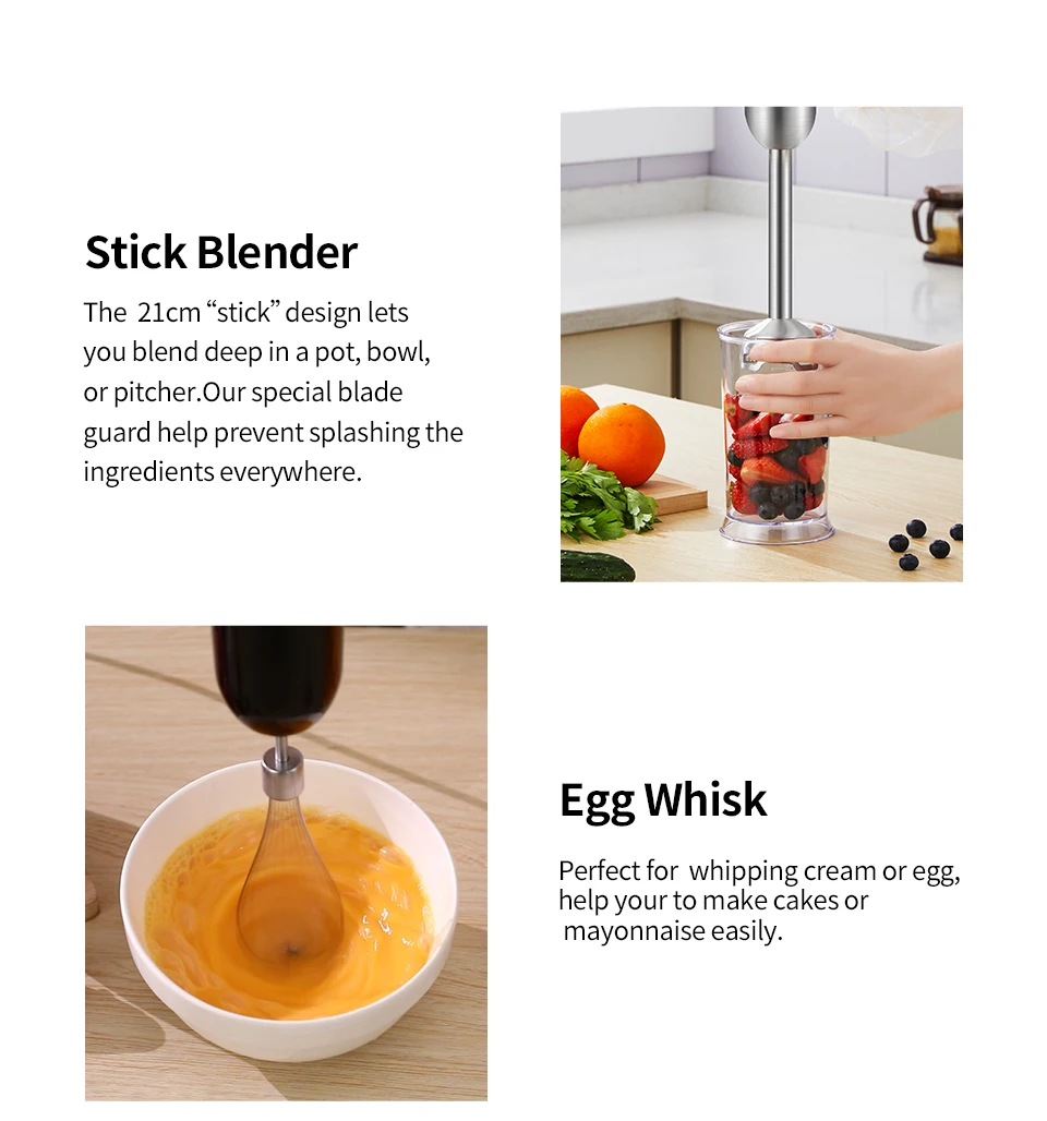 ELEKCHEF 5 in 1 Multifunctional 1200W Electric Hand Stick Blender Immersion Handheld Mixer Food Processor Chopper Beater Frother