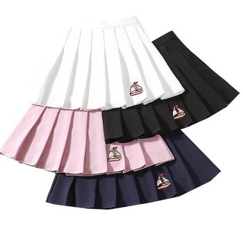 

2020 Harajuku Pleated Skirts JK School Women High Waist Pink Summer Embroidered Ladies Pleated Jurken Sweet Cute Sailor Clothing