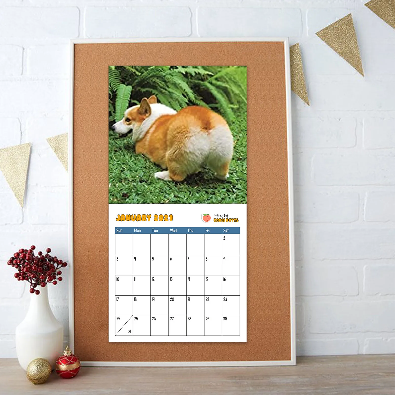Butts 2021 Funny Dog Calendar 두꺼운 종이 벽 달력 새해 계획 일정 성격 장식Wind Chimes & Hanging Decorations