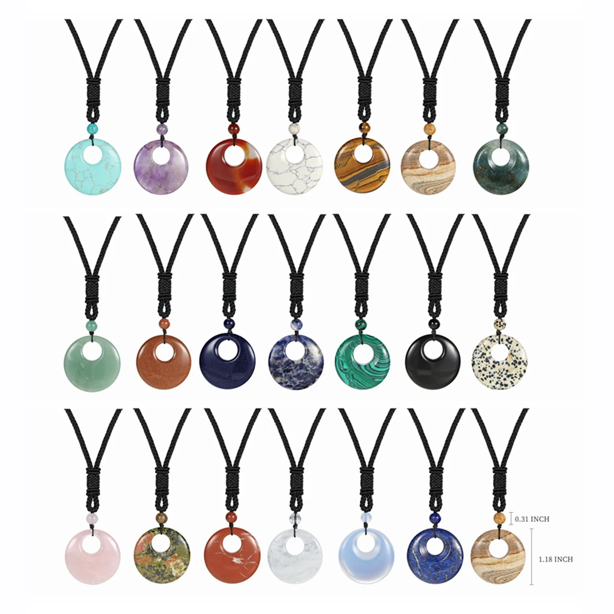 Collar con colgante de moneda de la suerte piedra Natural para mujeres hombres, joyería cristal de Donut redondo de curación Reiki, cordón trenzado colgantes| - AliExpress