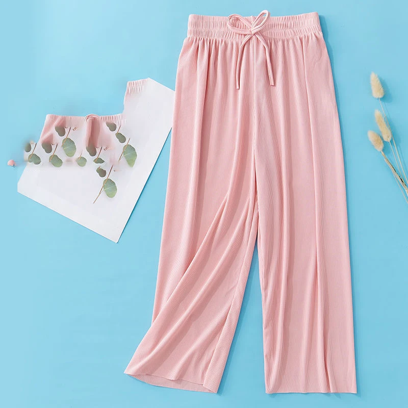 Girls Breathable Thin Wide-Leg Pants Summer Children's Loose High-Waist Ice Silk Casual Anti-Mosquito Pants