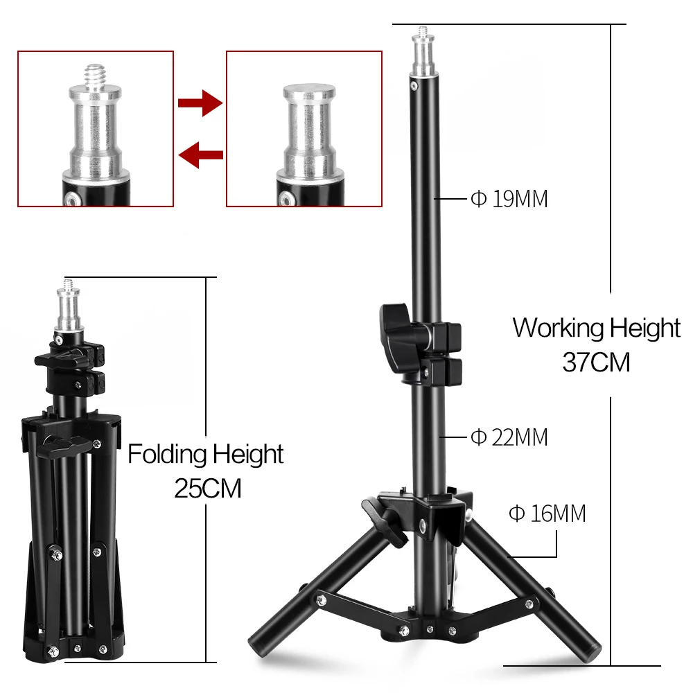  37cm/14.5inch Photography Mini Table 1/4 Screw Head Light Stand For Photo Studio Ring Light LED Lam