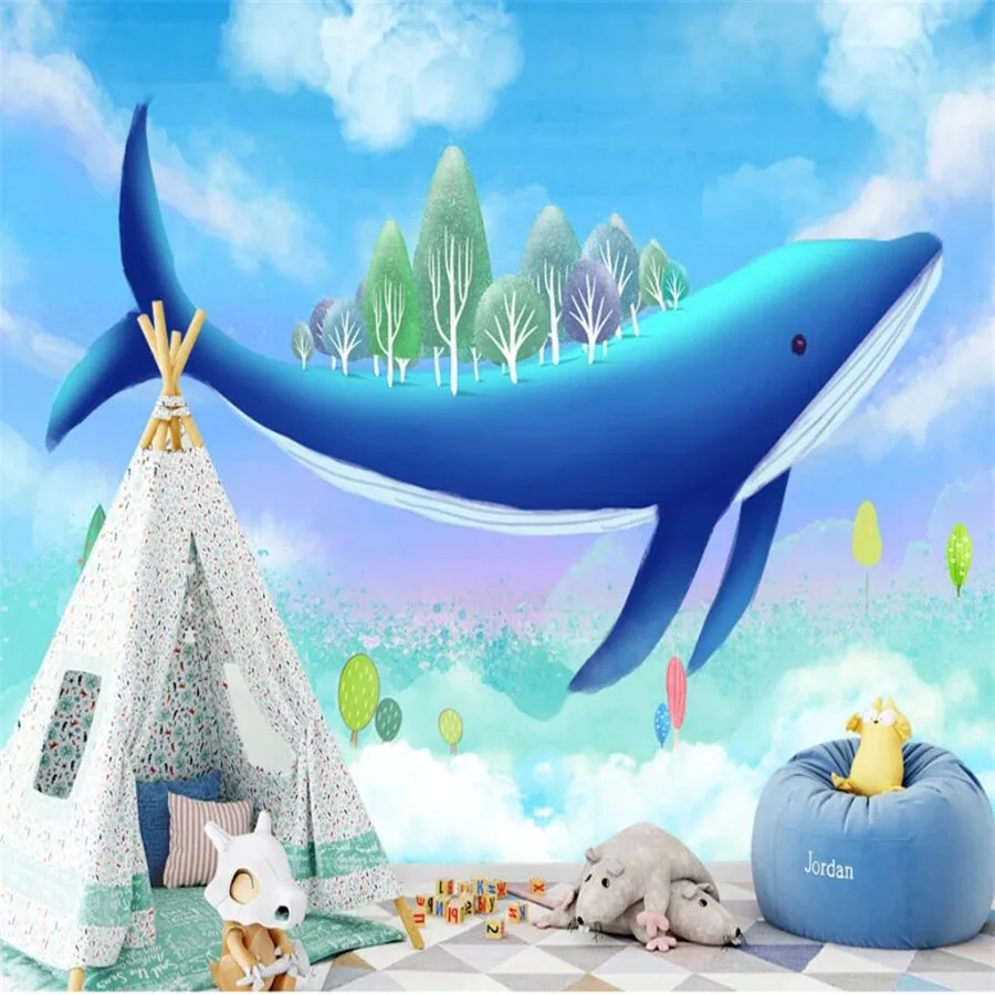 

Milofi custom 3D wallpaper mural Nordic fantasy ocean whale children's room background wall living room bedroom decoration wallp