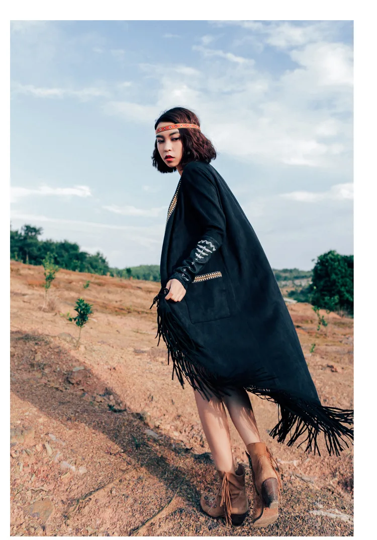 Тренч с кисточками Boho новые женские джинсовые куртки кардиган с длинными рукавами женское Осеннее Пальто Feminino Scraf National пальто LT130S30