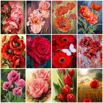

HUACAN Flower Picture By Numbers Kits HandPainted Painting Art Gift DIY Dawing On Canvas Home Decoration