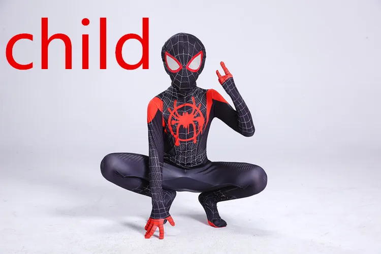 «Человек-паук» для мальчиков; параллельная вселенная новую эру маленькое черное человек-паук, Сиам, трико, Мейер Косплэй взрослых детская маска, костюм для Хеллоуина - Цвет: child