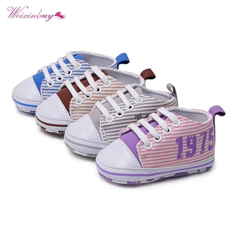 First Walkers Soft Baby Shoes Spring/Autumn Fashion Strip Handmade Canvas Sneakers 0-18M |