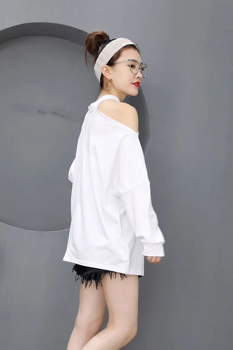 WHITNEY WANG Футболка женская Осенняя модная Уличная Сексуальная с открытыми плечами Холтер футболка женская футболка femme Топы