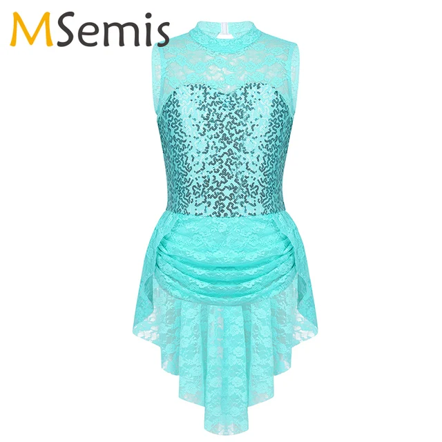 US $12.11 Girls Ice skating dress Sleeveless Floral Lace Sequins Keyhole Back Figure Ice Skating Roller Skati