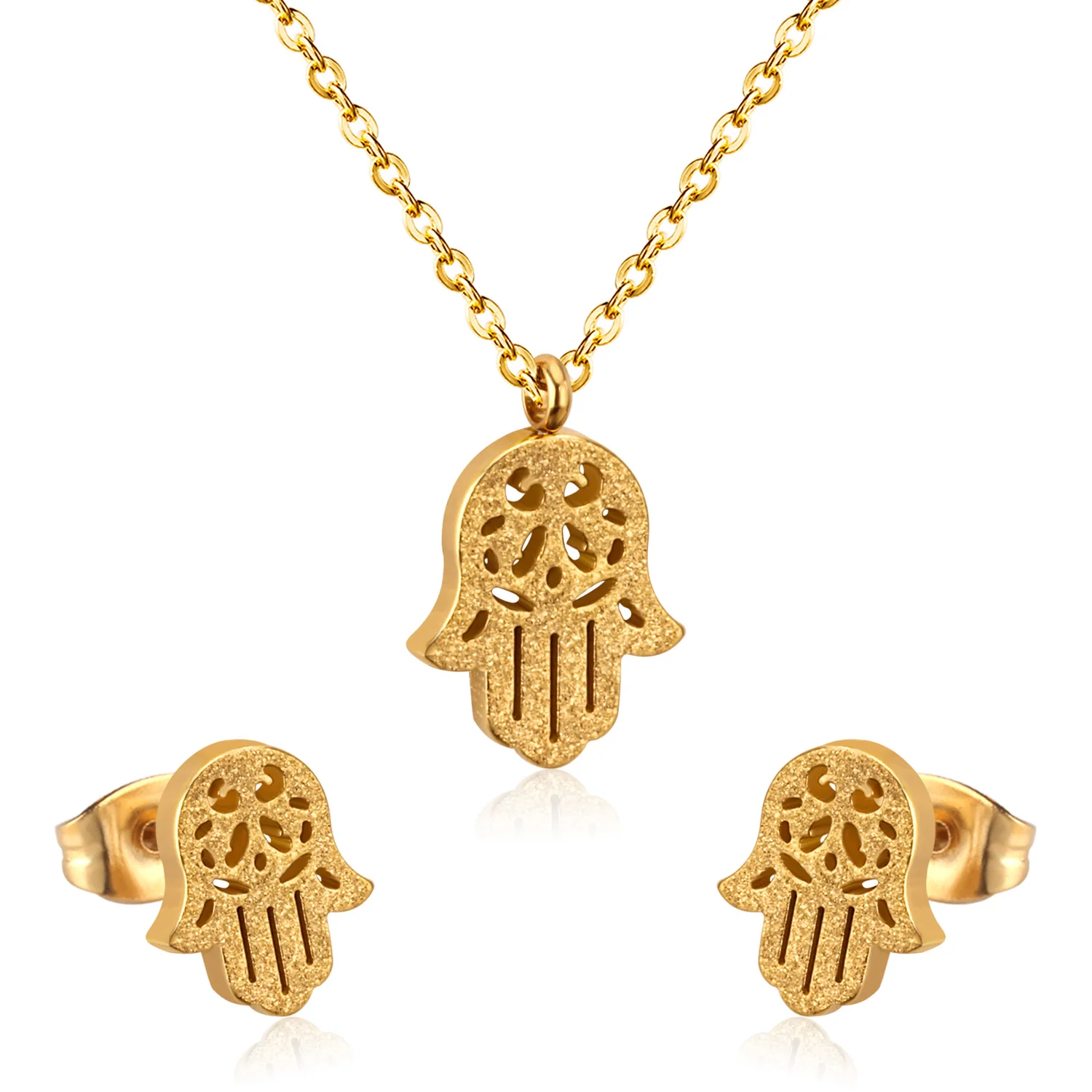 LUXUKISSKIDS Animal Cat Jewelry Sets Stainless Steel 316L Hamsa Hand Necklace For Women/Girls Dubai Indian African Jewelry Sets 