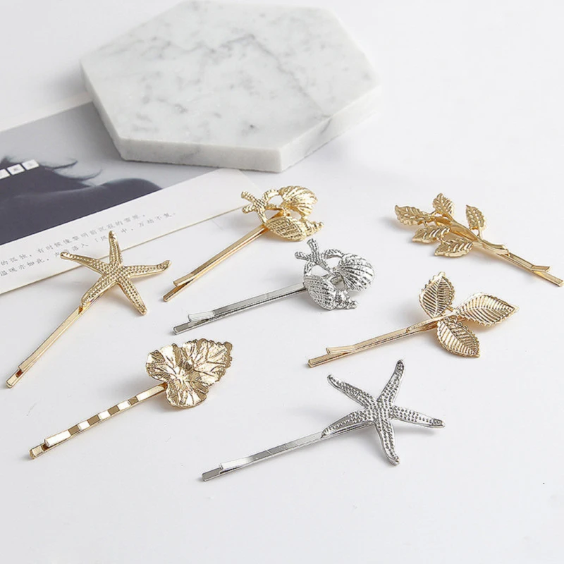 

1PCS Sweet Girl Golden Leaf Hairpin Metal Starfish Stereo Small Side Clip Female Simple Hair Accessories