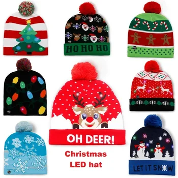 

Christmas LED Colorful Knitted Hat Beanie Light Up Hat Xmas Warm Cap Kids Adults Xmas Gift Winter Christmas Accessories