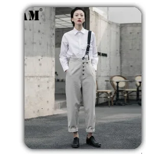 [EAM] Wide Leg Pants Striped Two Piece Suit New Round Neck Short Sleeve Black Loose Fit Women Fashion Spring Autumn 2020 JW5910