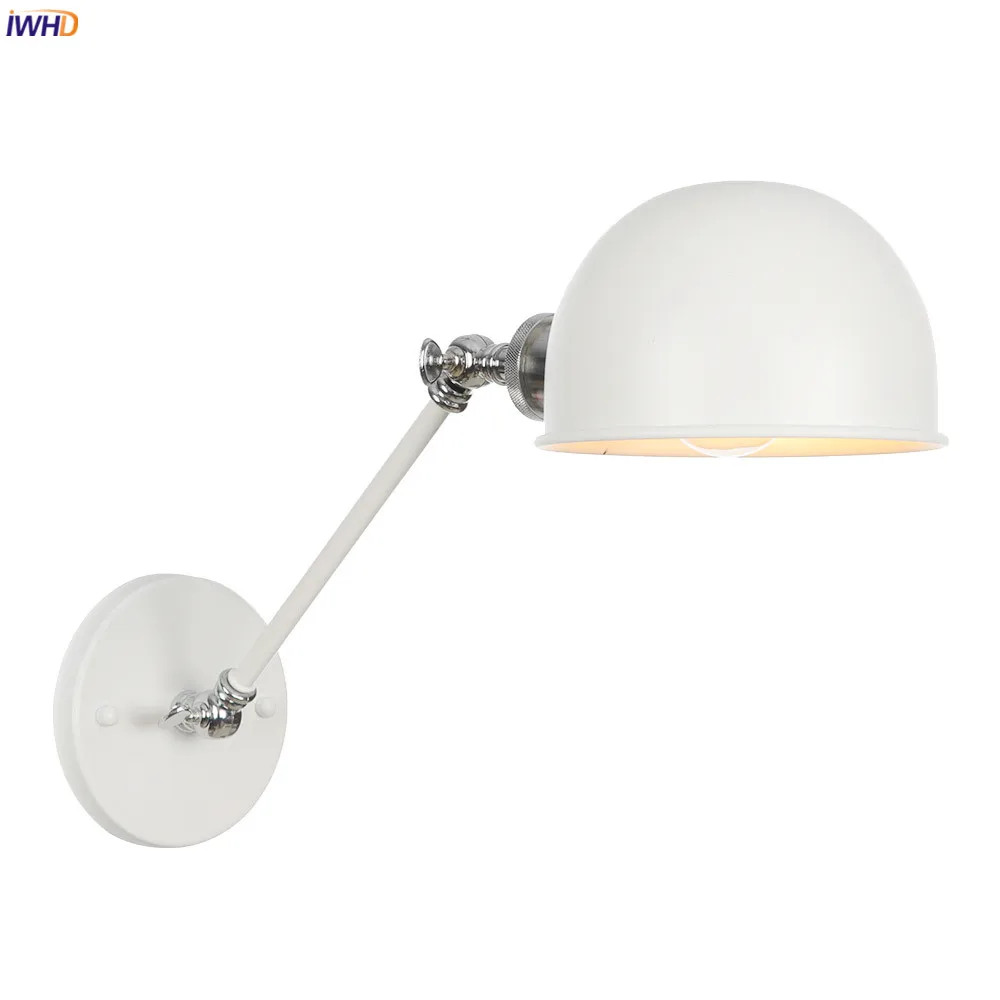 

IWHD Loft Decor Industrial Retro Wall Light Fixtures White Adjustable Single Swing Arm Vintage Wall Lamp Sconce Home Lighting
