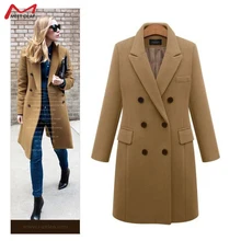 Осенне-зимнее женское длинное шерстяное пальто темперамент твид двубортное пальто повседневная шерстяная однотонная куртка плюс размер CA3229
