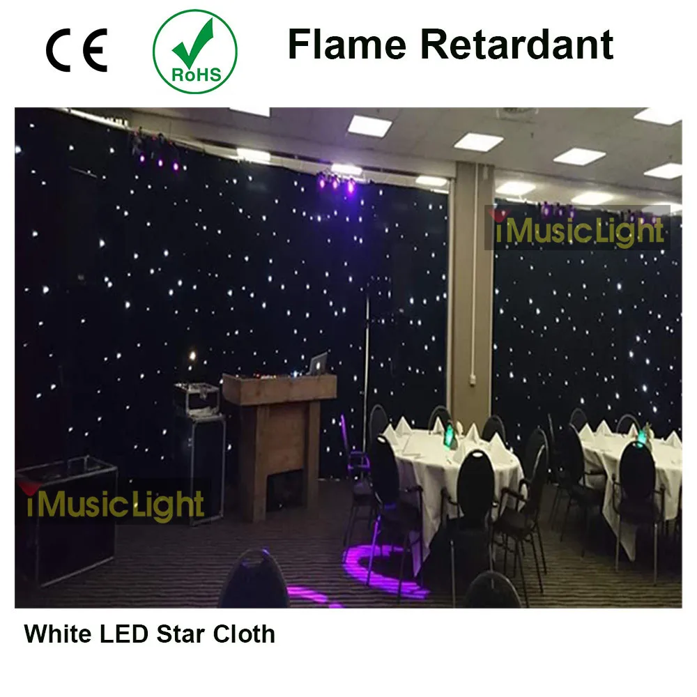 

2 sets 14feet by 12 feet with a 4 inch pock on top White LED Star Curtain DMX Wedding backdrop LED drape Incl Controller