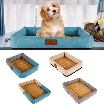 

2020 New Linen Rattan Mat Dog's Nest Pet Supplier Linen Breathable Summer Sleeping Dog Cooling Bed