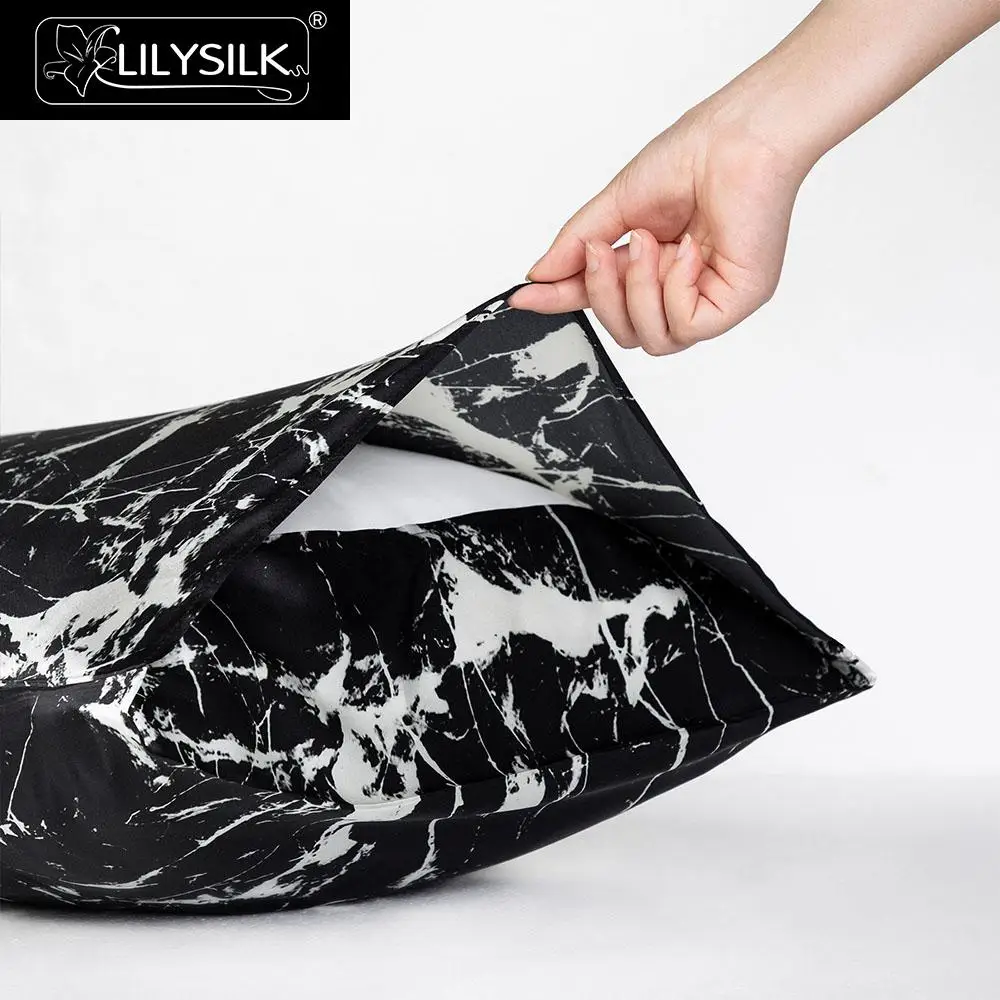Шелковая наволочка LilySlk 100 для волос с мраморным принтом застежка конверт 1 шт. 40x40
