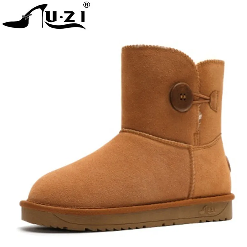

High Quality Snow Boots Women Fashion Genuine Leather Australia Classic Women's Mid-Calf Boot Winter Student Snow Shoes Black