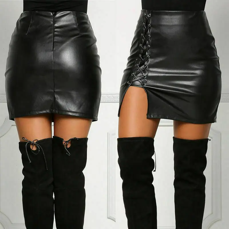 Women Skirts Bandage Leather Skirt High Waist Pencil Skirts Black Clubwear Ladies High Cut Bodycon Mini Skirt Streetwear Women Skirts Bandage Leather Skirt High Waist Pencil Skirts Black Clubwear Ladies High Cut Bodycon Mini Skirt Streetwear