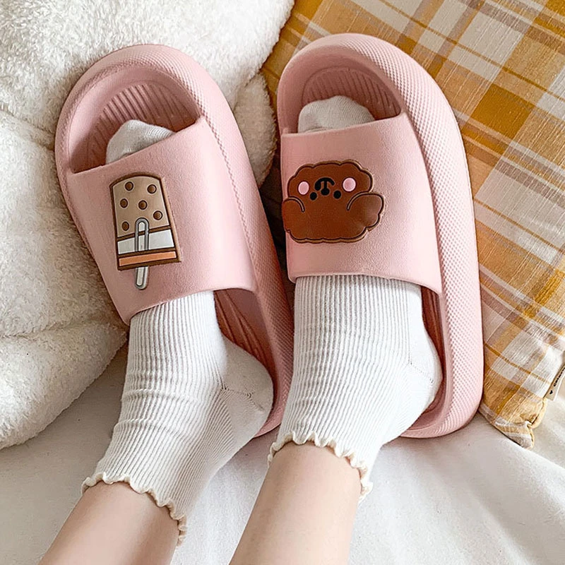 2022 Cute Bear Summer Platform Slippers Women Open Toe Flip Flops Shoes Outdoor Beach Slides Sandals Woman EVA Bathroom Slippers
