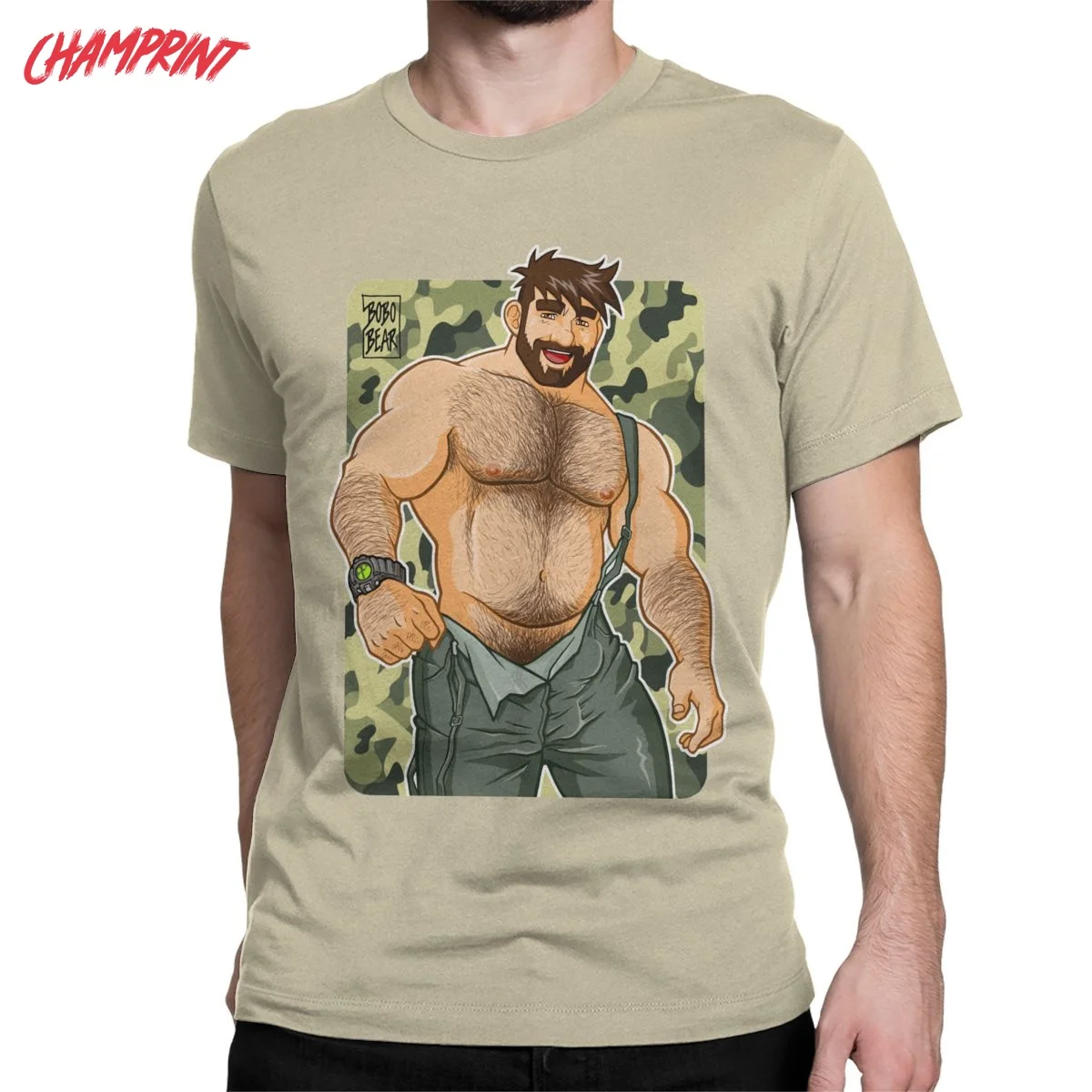 Men's Adam Likes Dungarees Camouflage Gay Bear T Shirt Cotton Tops Novelty Short Sleeve Crewneck Tee Shirt Graphic T-Shirts