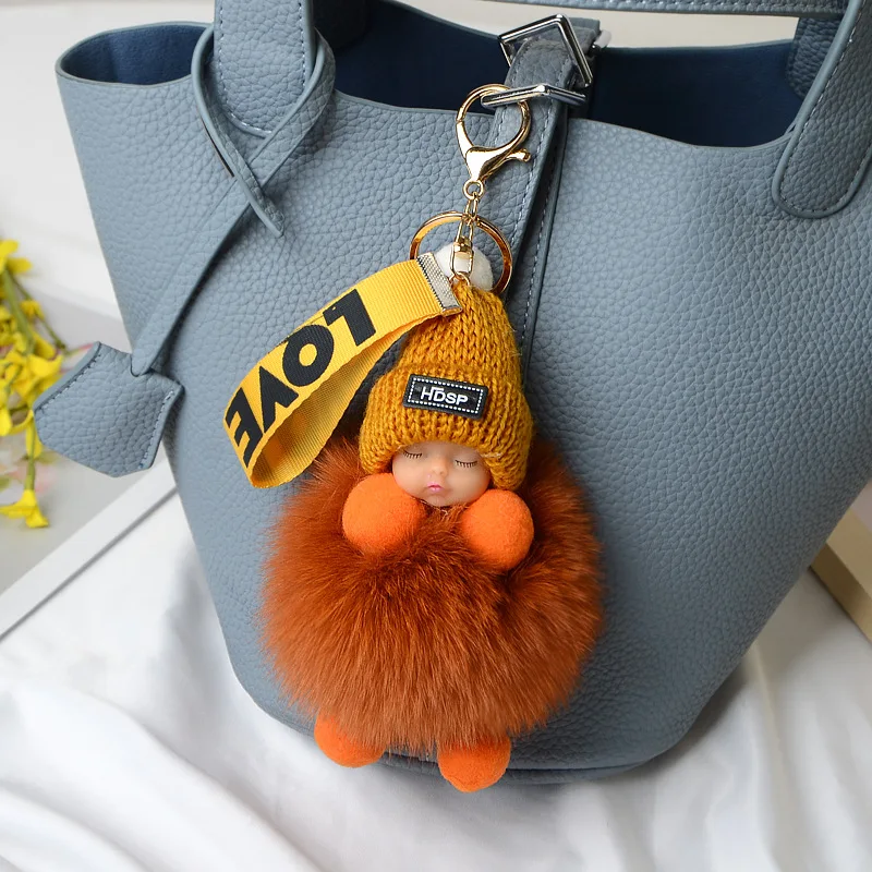 Baby Pompom Key Chains, Doll Fluffy Ball Keychain Sleeping Girl  Multifunction Sweet Gift Plush For Car Keys For Handbags 