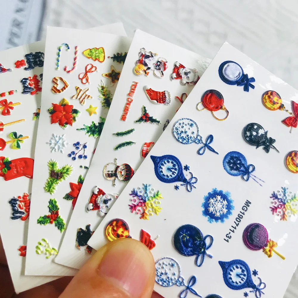 

Nail Stickers Clearance Acrylic Engraved Winter Christmas Snowman Tree Desgin Decals Empaistic Nail Water Slide Decals Z0257