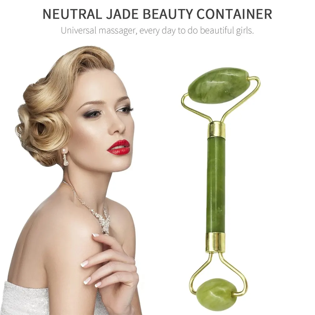 Double Green Emerald Elliptical Roller Massager Eye Neck Health Care Thin Face Jade Roller beauty massager Drop shipping