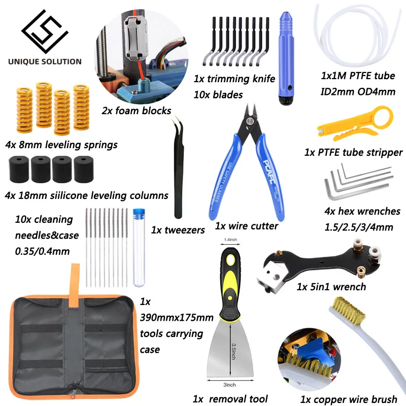 Kit d'outils d'impression 3D de 42 pièces comprenant un outil d'ébavurage,  un outil de nettoyage et de retrait avec sac de rangement, un ensemble d'outils  d'imprimante 3D pour le nettoyage, la finition