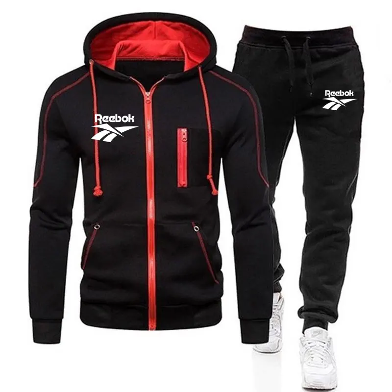 

New Spring Autumn Men Casual Sets Reebok Jogger Tracksuit Zipper Hoodies+Pants 2PC Sets Men's Sportswear Sport Suit Clothing