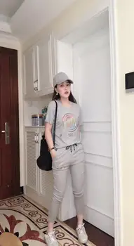 

Women's fashion classic letter long-sleeved cotton baseball uniform trousers Slim casual sports suit two-piece