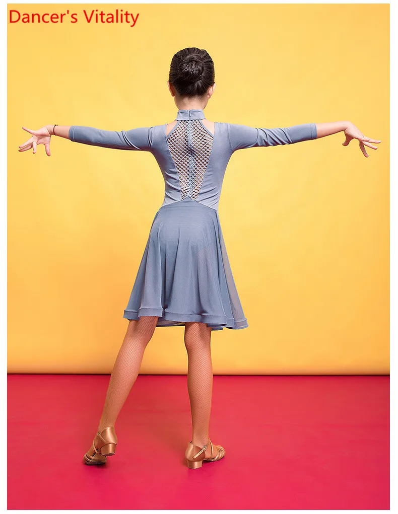 Сексуальное платье для латинских танцев для девочек; профессиональная тренировочная одежда для детей; сезон осень-зима; одежда с длинными рукавами для выступлений и соревнований