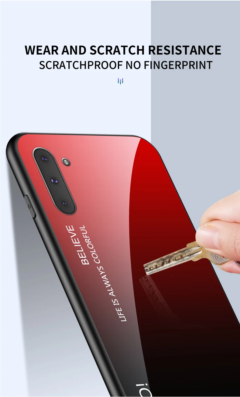 20 шт./лот градиентное закаленное стекло+ силиконовый Новинка чехол для samsung galaxy Note 8 9 10 10 Pro кожаный чехол