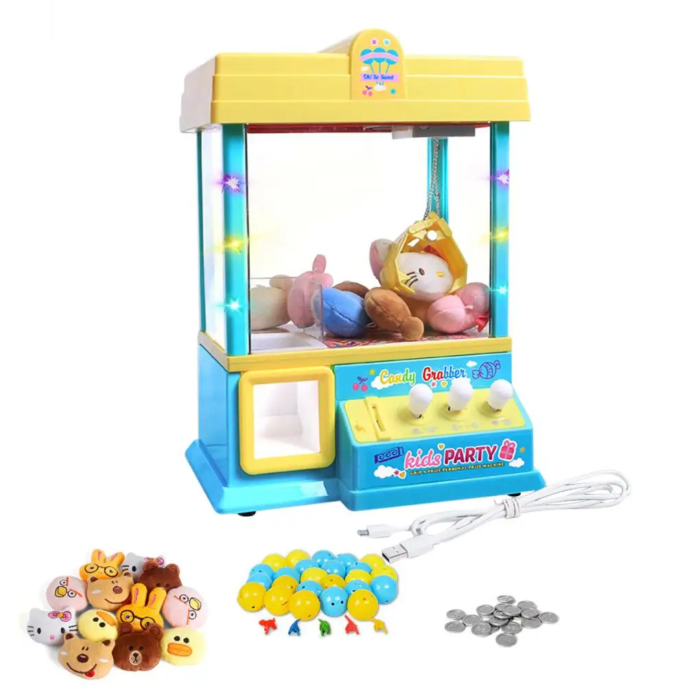 Мини-коготь кран для игровых автоматов мини-захват куклы машина ребенок-родители вечерние игрушки с монетами светильник музыка куклы машина Дети Забавный подарок игрушка - Цвет: Yellow