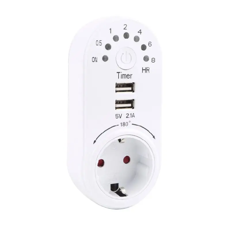 

EU Plug Countdown Timer Socket Smart Control Dual USB Ports 180° Rotation 8 Hour