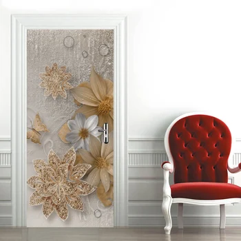 

Carving Relief Door Stickers Flowers Simple Nordic PVC Self-adhesive Fototapeta 3D Kwiaty Wallpaper Murals on Doors Home Decor