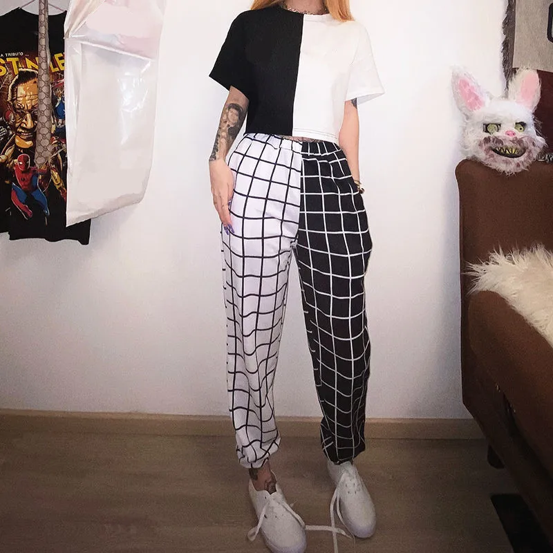 Sportpants Top summer Contrast Cargo Pant For Women T-shirt Loose Hight Waist Plaid Jogging Trousers Sport Pants Elasticity Sportpants Top summer Contrast Cargo Pant For Women T-shirt Loose Hight Waist Plaid Jogging Trousers Sport Pants Elasticity