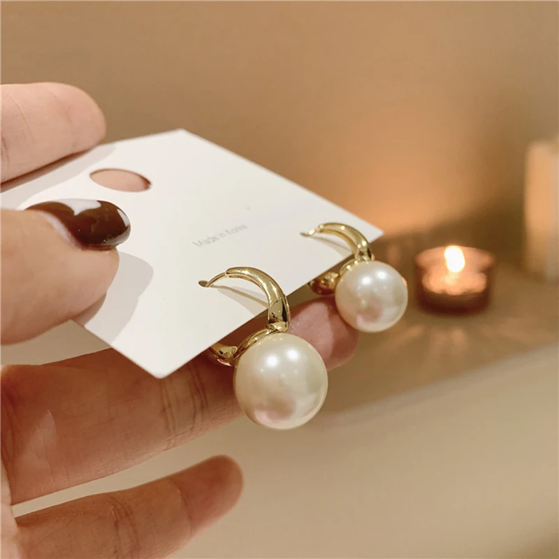 New Simple Celebrity Style Gold Pearl Drop Earrings For Woman 2021 Korean Fashion Jewelry Wedding Girl’s Sweet Accessories