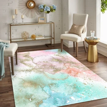 

Abstract Marble Pattern Carpet and Rug Living Room Water Ink Painting Pink Blue Printed Area Rugs Kids Bedroom Bedside Floor Mat