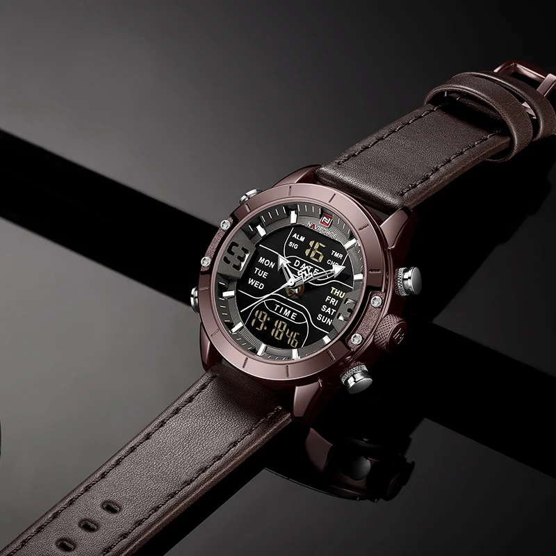 Günstige NAVIFORCE Herren Uhren Top Brand Luxus Armee Militär Leder Herren Armbanduhr Wasserdichte Digital Quarz Sport Uhren Relogio